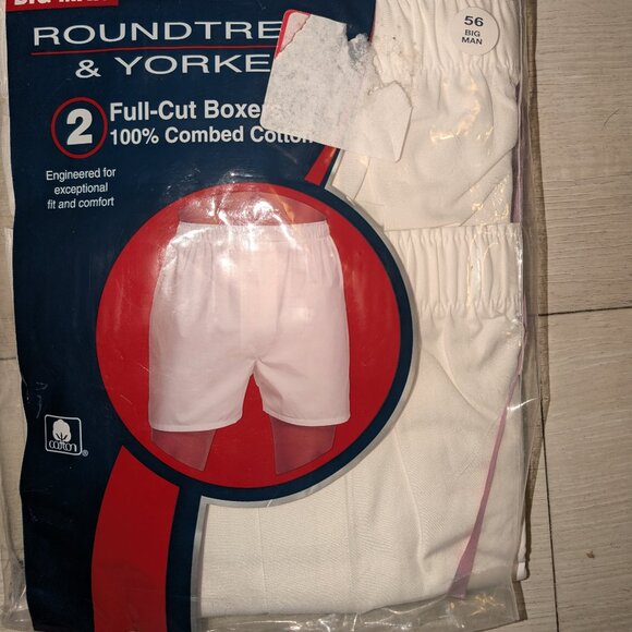 2 Pack Roundtree & Yorke 100% Cotton White Big Man Full-Cut Boxers Size 56 - Picture 5 of 5
